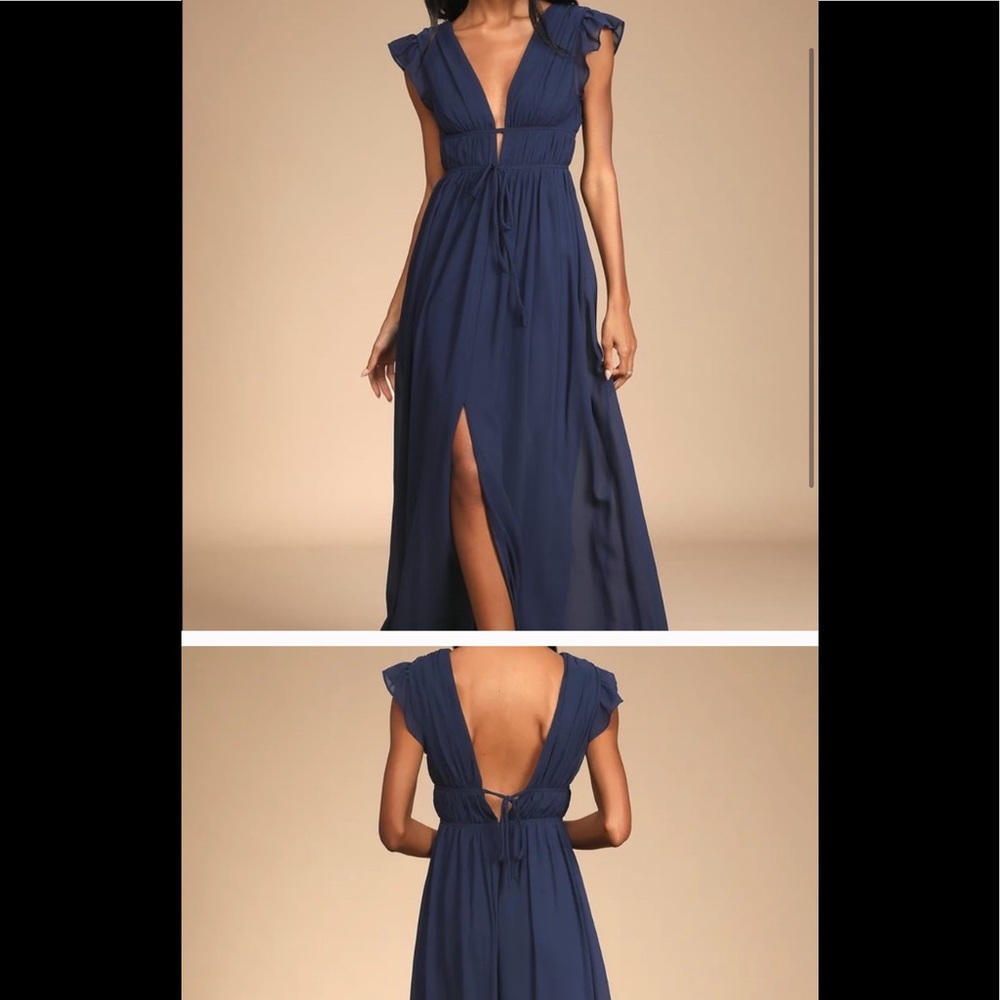 Lulus navy blue ruffled dress